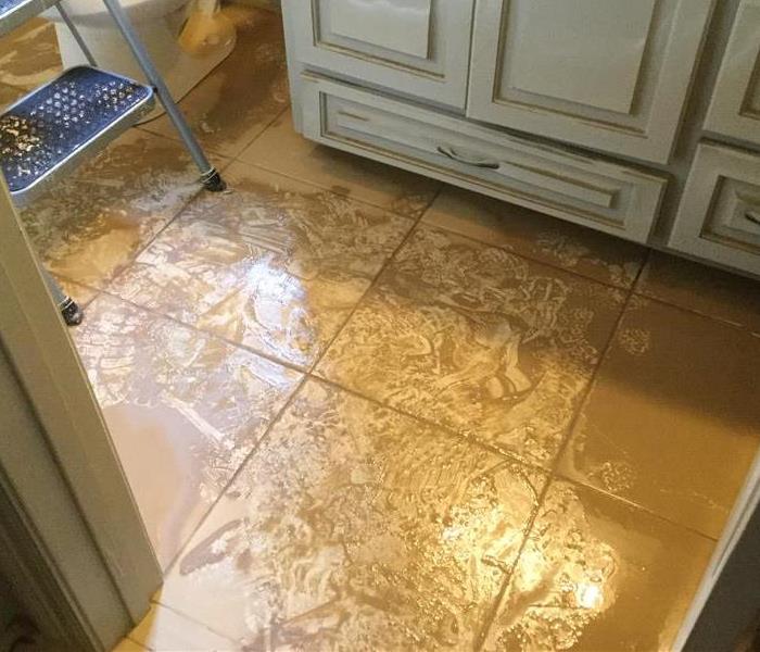 Dirty water on kitchen tiles